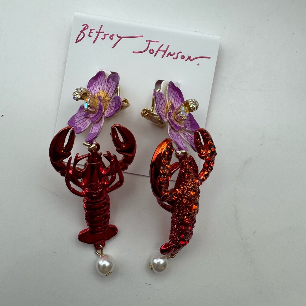 New Betsey Johnson Mermaid Jewels Lobster Orchid Statement Earring Crystal - Picture 7 of 11